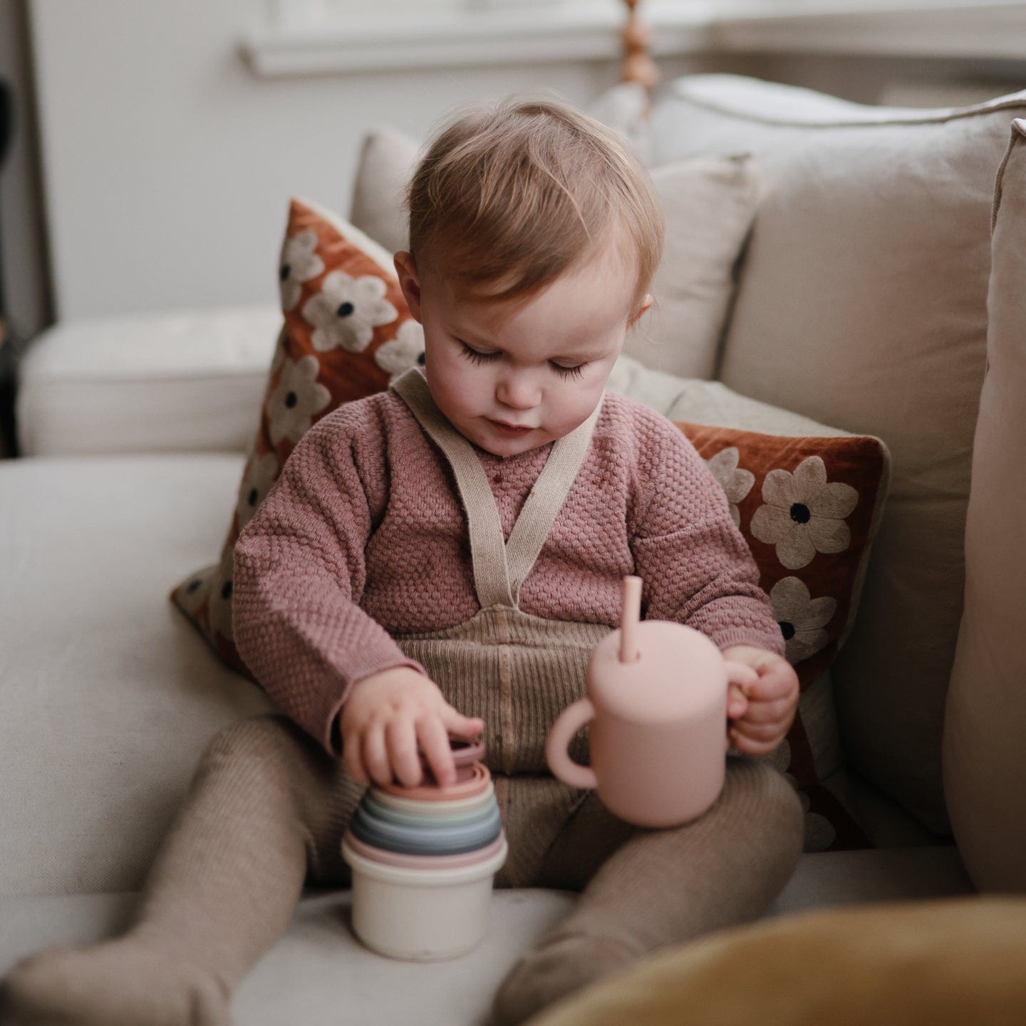 Mushie Sensory Toys Mushie Silicone Training Cup + Straw (Blush)