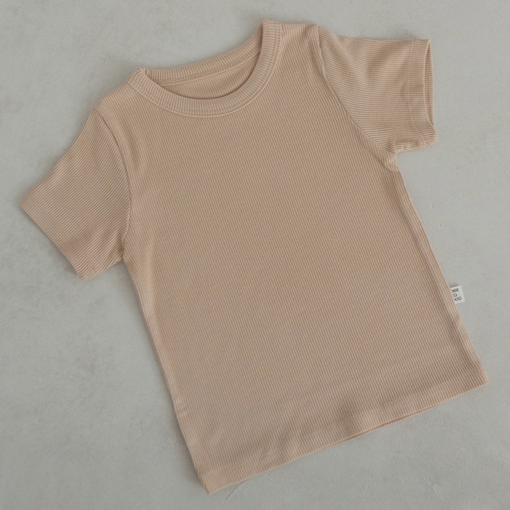 Peekaboo Set Unisex Ribbed Cotton Summer Shorts + T-shirt Set (Khaki)