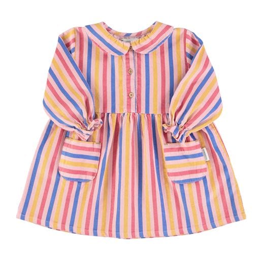 Girls Corduroy Dress (Pink Multicolour Stripes) - Piupiuchick