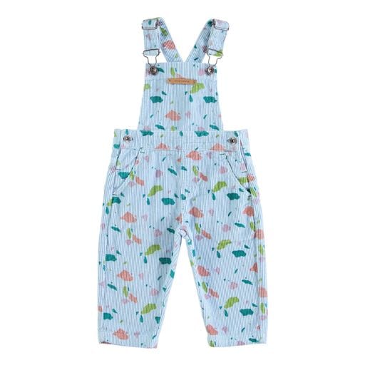 Piupiuchick Dungarees Kids Corduroy Dungarees Blue with Multicolour Geometric Print