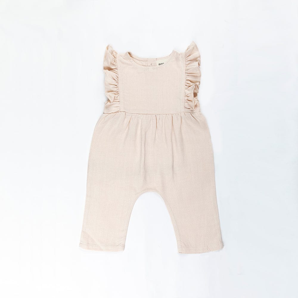 Ponchik Babies + Kids Overall Linen Ruffle Baby Jumpsuit (Beige)
