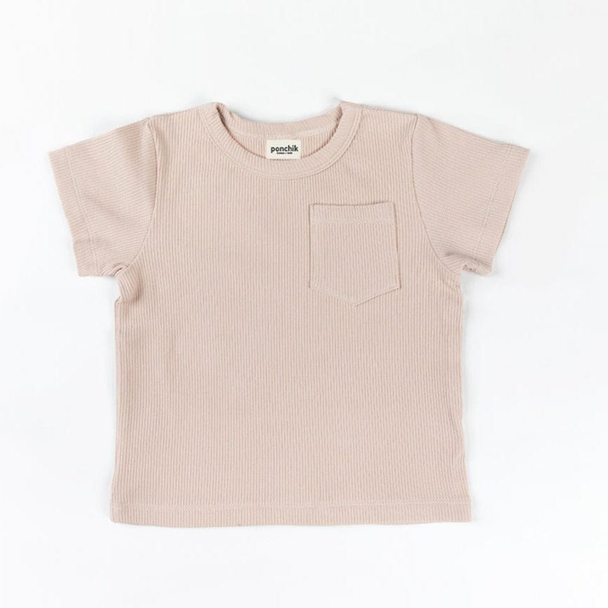 Ponchik Babies + Kids T-Shirt Unisex Ribbed Cotton T-Shirt (Beige)