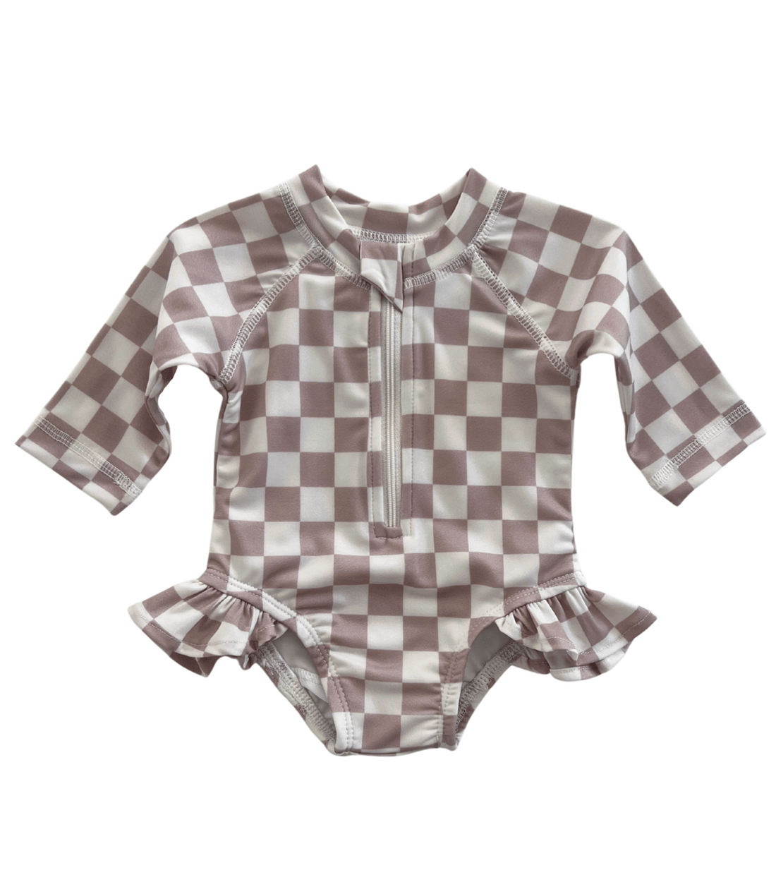 Siix Collection Baby Romper SIIX Collection Girls Long Sleeve Checkerboard Swimsuit
