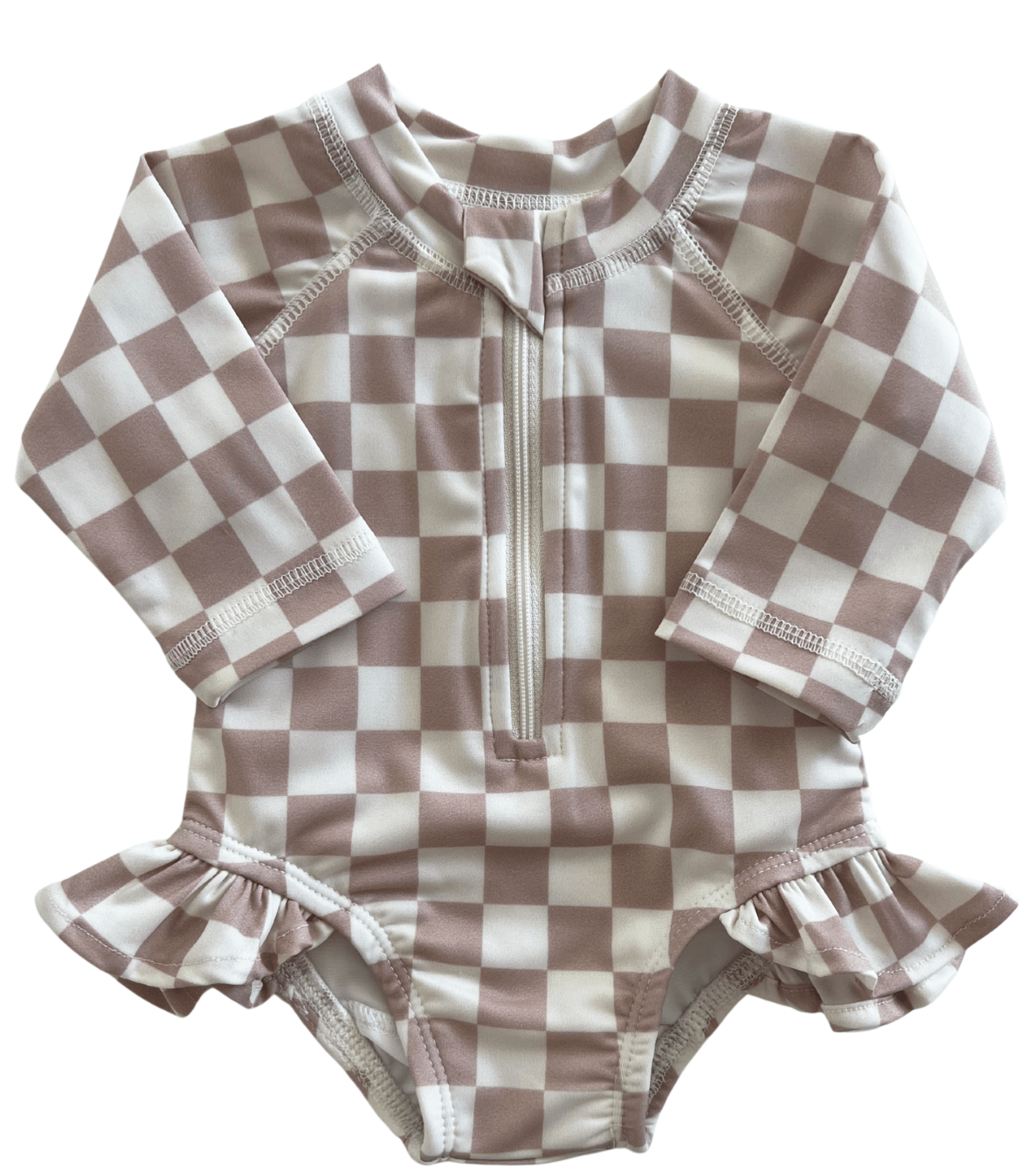 Siix Collection Baby Romper SIIX Collection Girls Long Sleeve Checkerboard Swimsuit