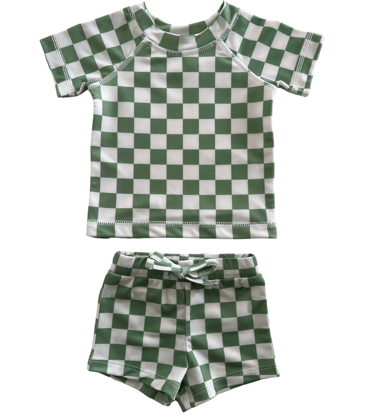 Siix Collection Baby Romper SIIX Collection Green Checkerboard Swim T-shirt & Shorts Set