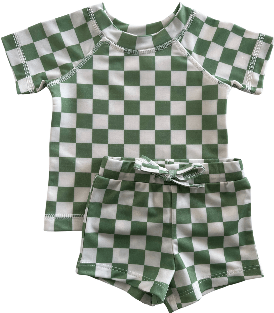 Siix Collection Baby Romper SIIX Collection Green Checkerboard Swim T-shirt & Shorts Set