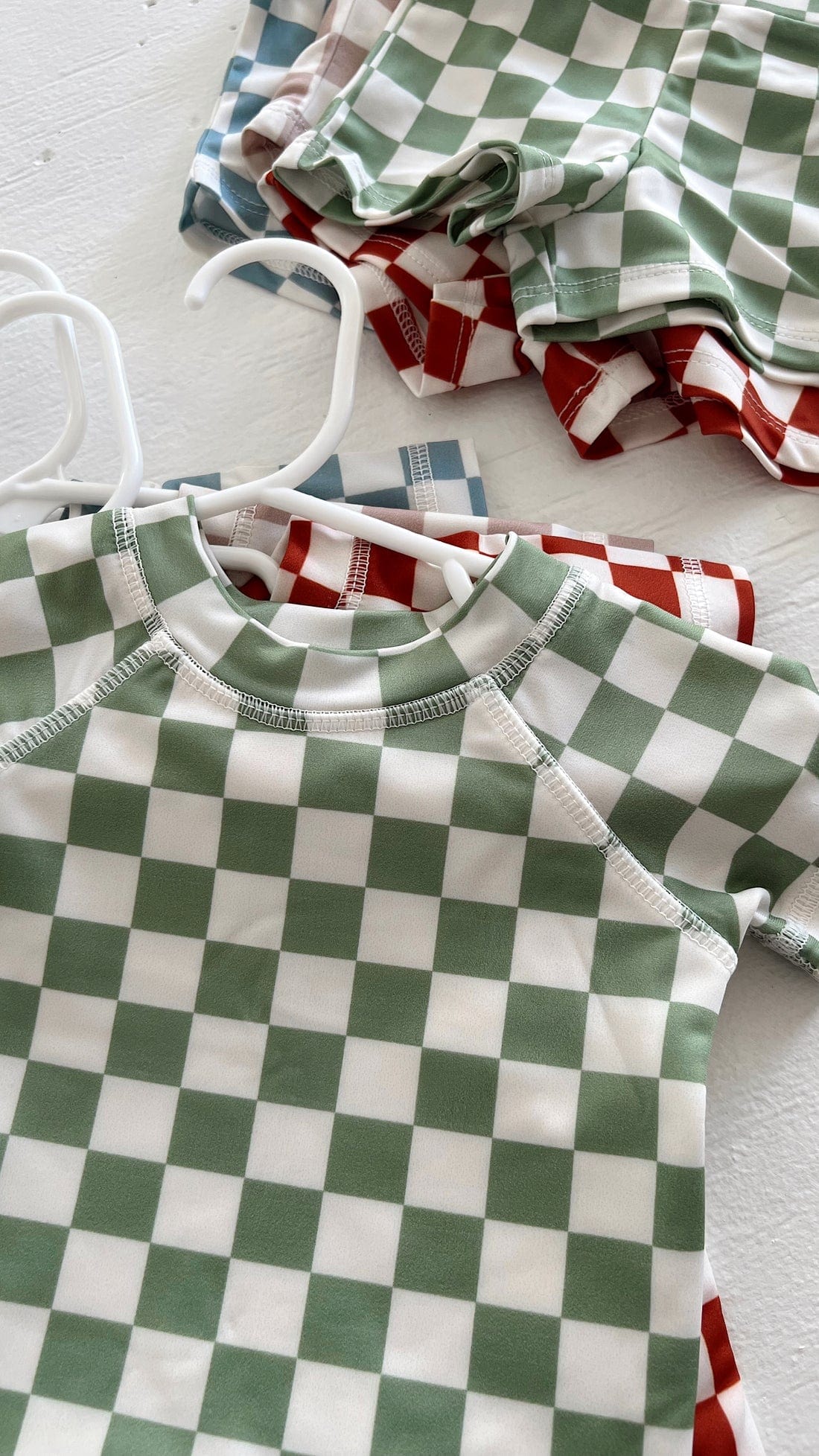 Siix Collection Baby Romper SIIX Collection Green Checkerboard Swim T-shirt & Shorts Set