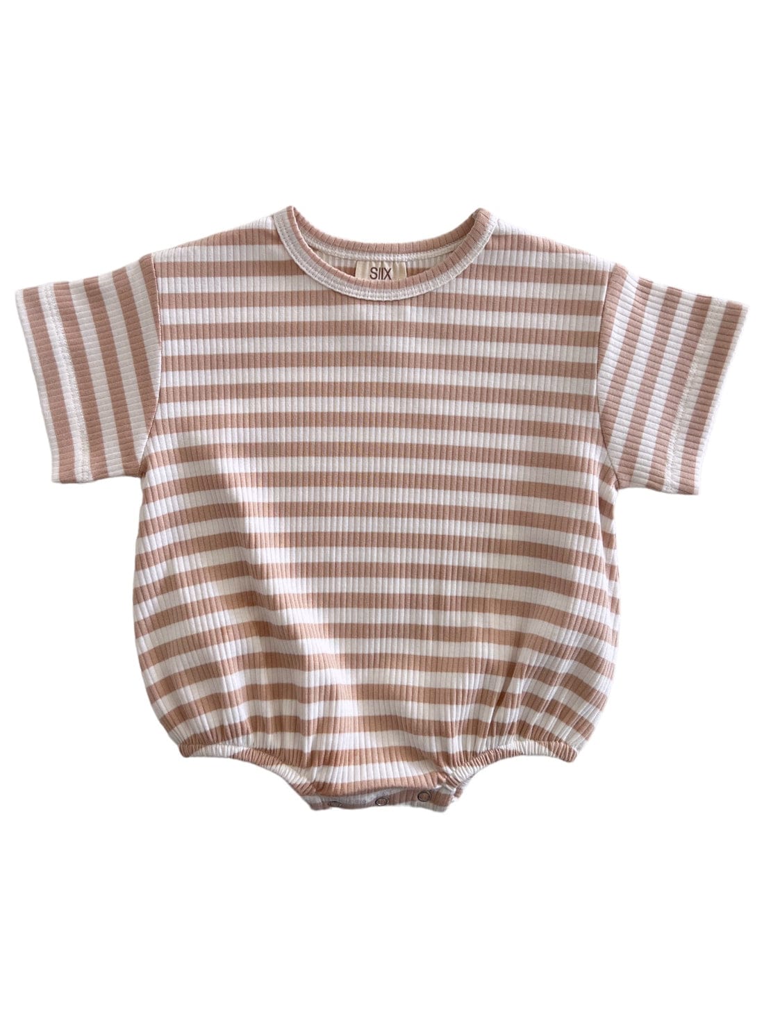 Siix Collection Baby Romper SIIX Collection Organic Ribbed Baby T-Shirt Romper (Tan Stripe)