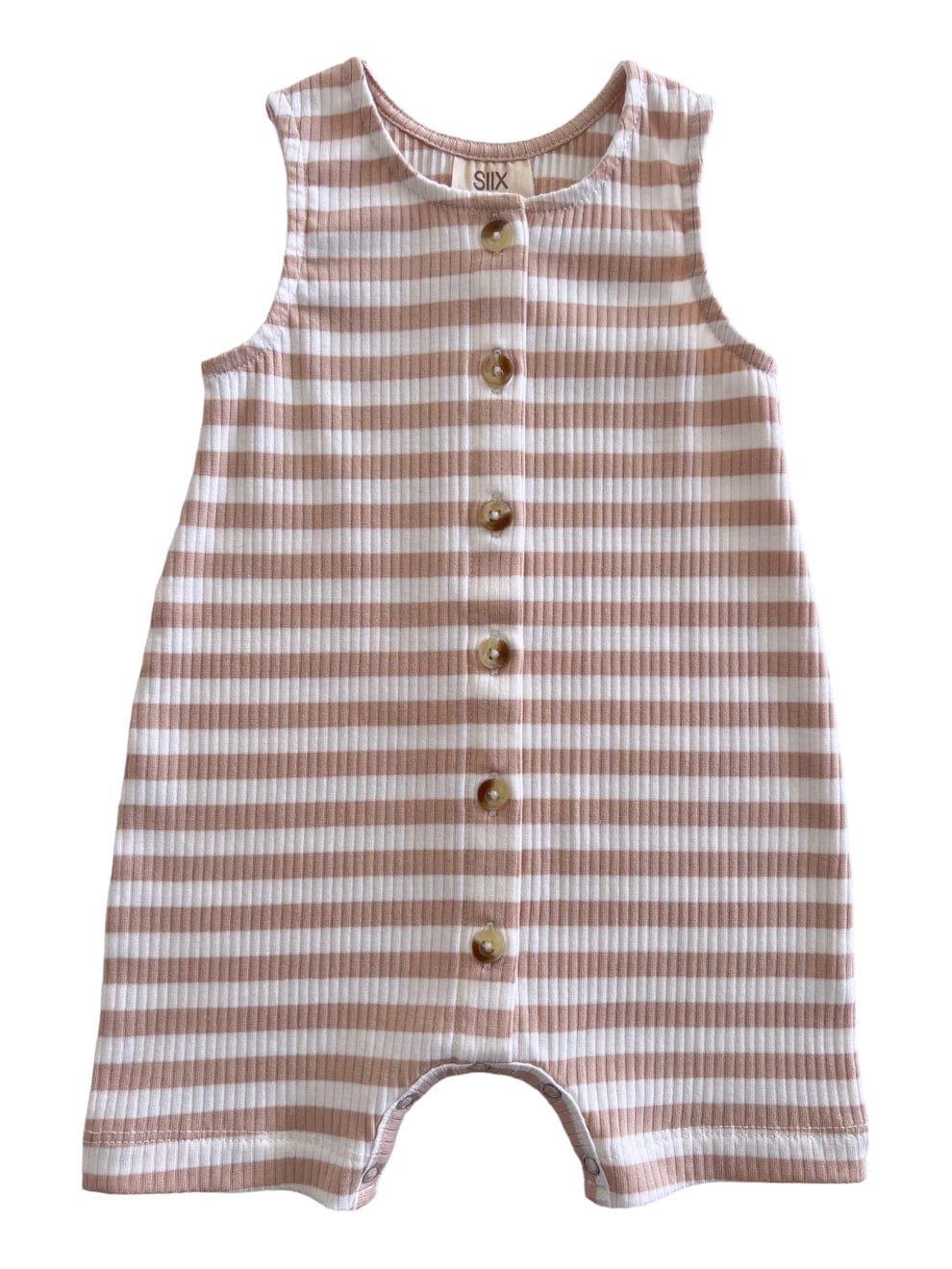 Siix Collection Baby Romper SIIX Collection Organic Ribbed Bay Short Jumpsuit (Tan Stripe)