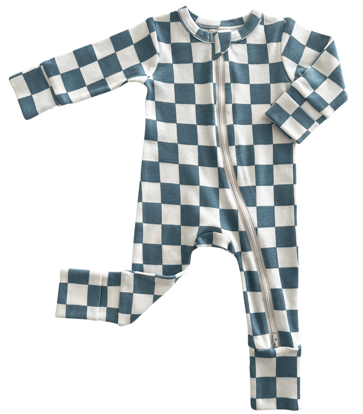 Siix Collection Romper Blue Check Organic Cotton Zip Sleepsuit