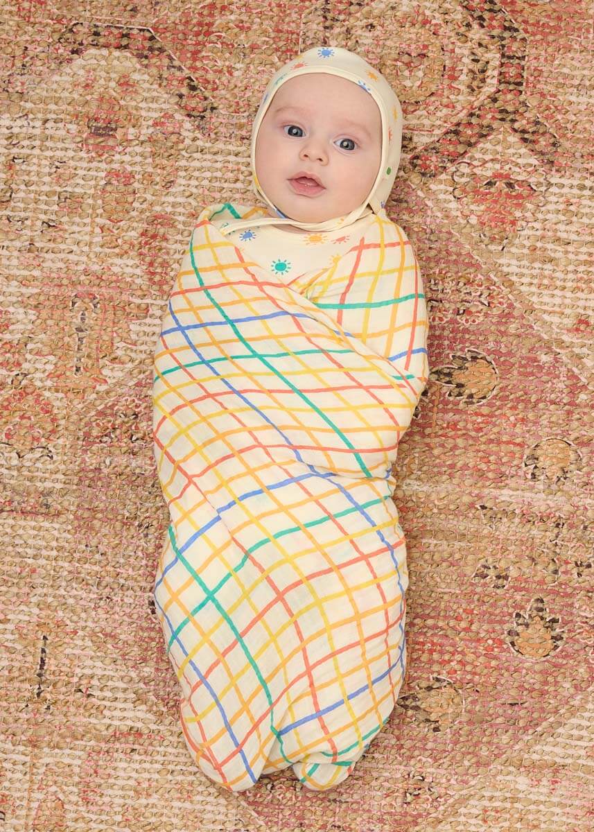 The Bonnie Mob Muslin One Size The Bonnie Mob Organic Rainbow Check Muslin Swaddle - Large