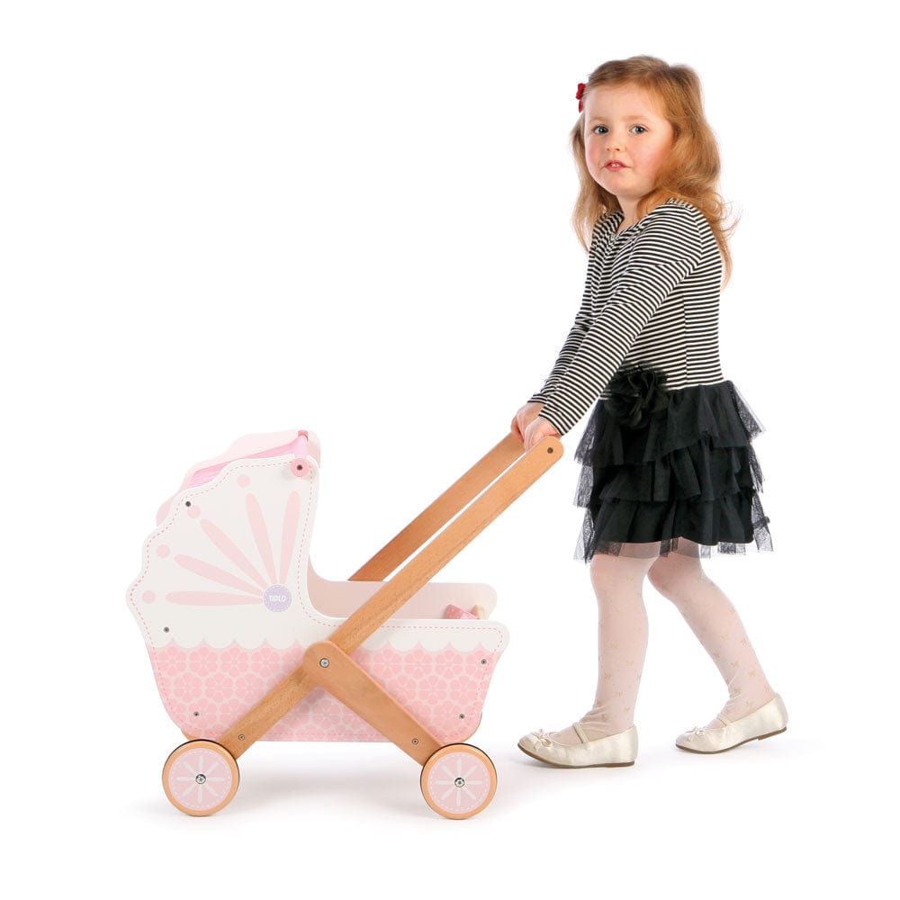 Tidlo Dollsoden Pram Tidlo Pink Wooden 3 in 1 Dolls Pram