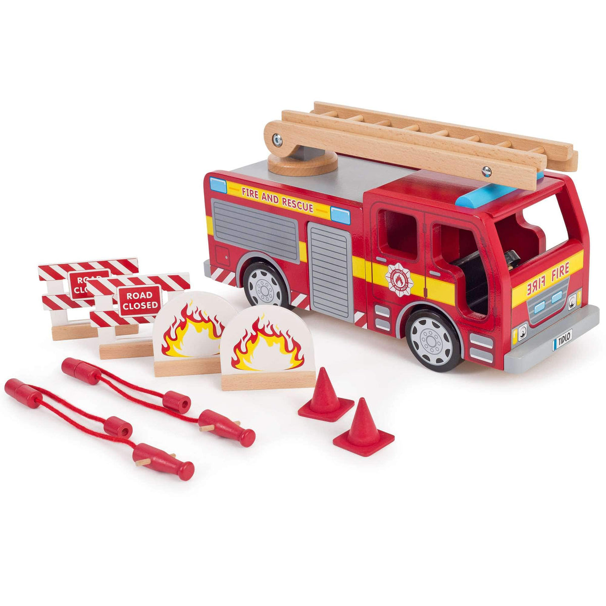 Tidlo Toy Vehicle Tidlo Wooden Fire Engine Playset