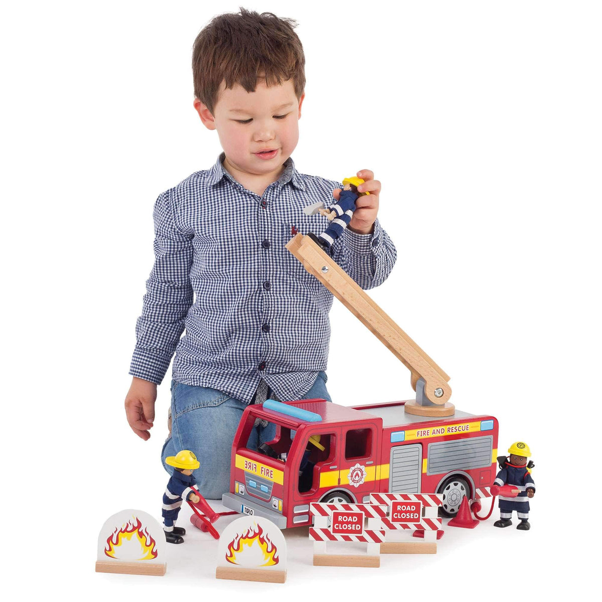 Tidlo Toy Vehicle Tidlo Wooden Fire Engine Playset