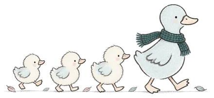 Mother duck leading her ducklings